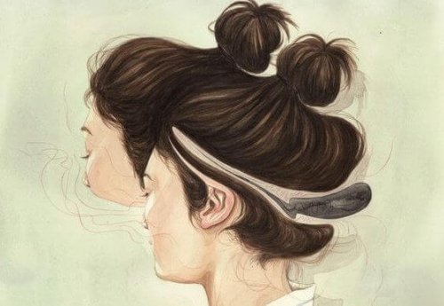 Ragazza di spalle con la testa aperta