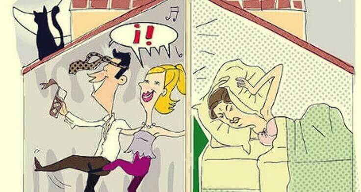Donna che non può dormire perché i vicini fanno una festa