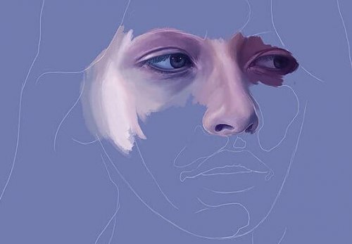 Volto femminile con occhi tristi