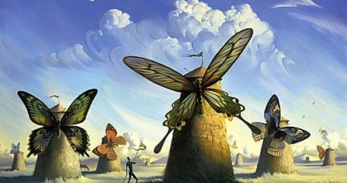 Mulini a vento che al posto delle pale hanno una grande farfalla