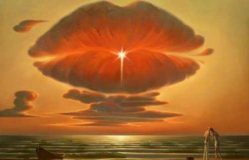 Nuvole all'alba a forma di labbra