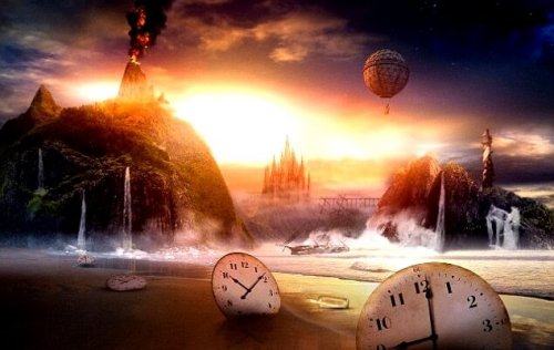 Scenario onirico con orologi