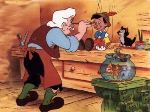 Geppetto che dipinge Pinocchio