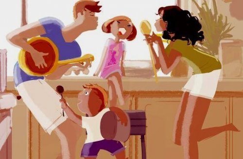 Famiglia che canta in casa