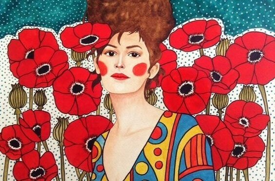 Donna in un campo di papaveri