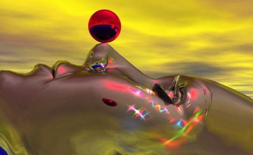 Volto di profilo con una sfera sul naso