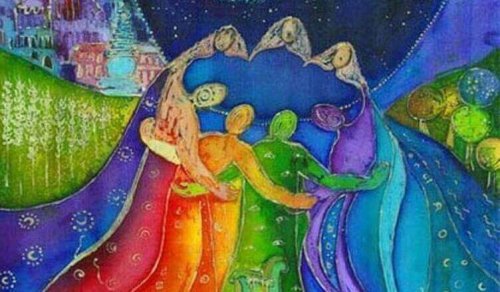 Un abbraccio collettivo colorato