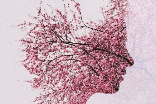 Prosilo di una persona formato da un albero in fiore