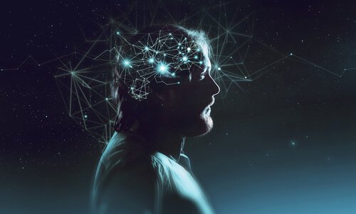 La coscienza umana rappresentata come collegamenti luminosi nel cervello
