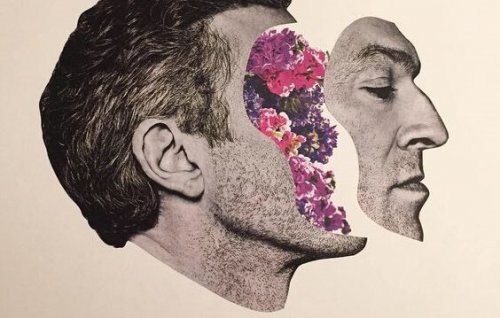 Uomo con fiori nella testa