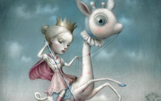 Bambina con corona a cavallo di un animale