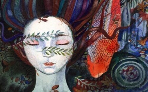 Ragazza con pesce rosso accanto