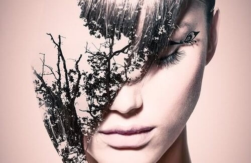 Vaso di Pandora, donna con le foglie sulla faccia