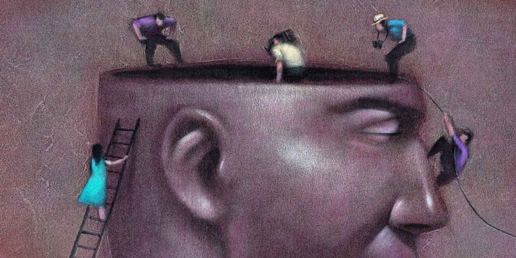 Figure che si arrampicano su una testa