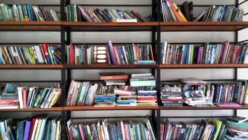 Uno scaffale pieno di libri 