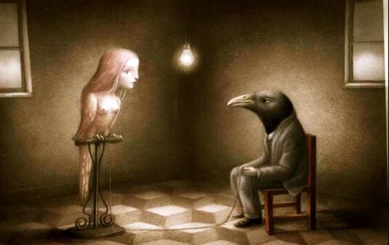 Uomo e donna metà uccello metà uomo