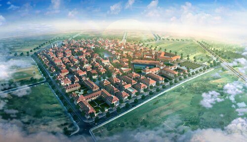 Vista di una città dall'alto