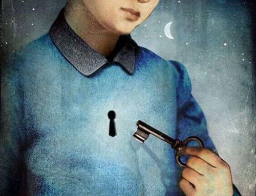 Uomo con serratura al petto