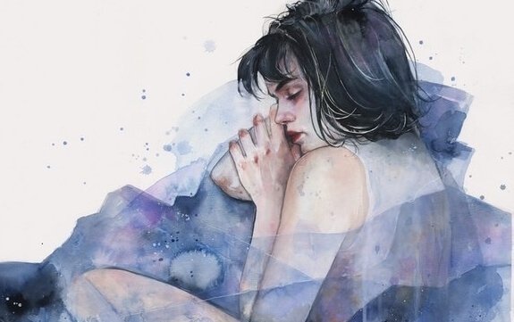 Donna mora rannicchiata