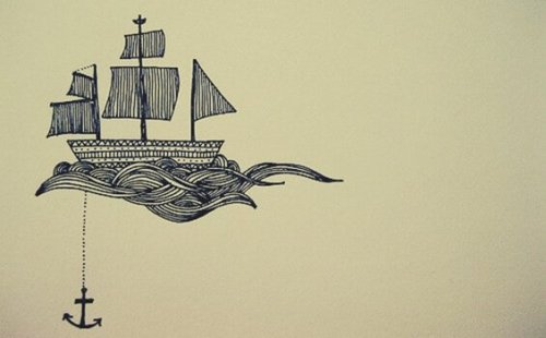 Illustrazione di una barca con un'ancora