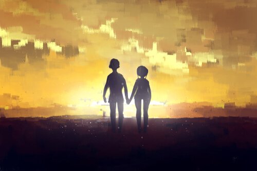 Coppia verso tramonto