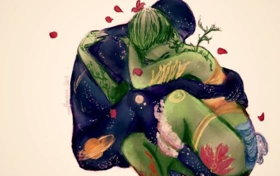 Immagine colorata di coppia abbracciata