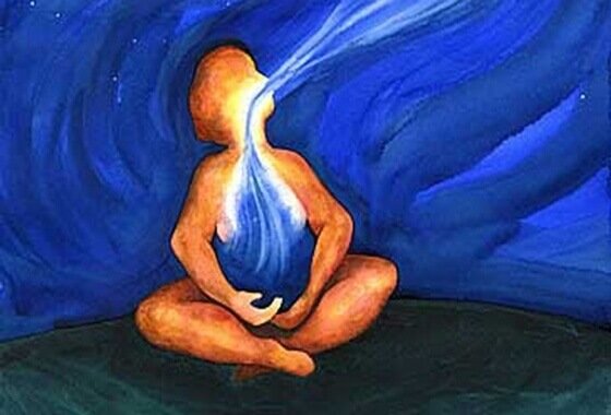 Sagoma che pratica respirazione profonda