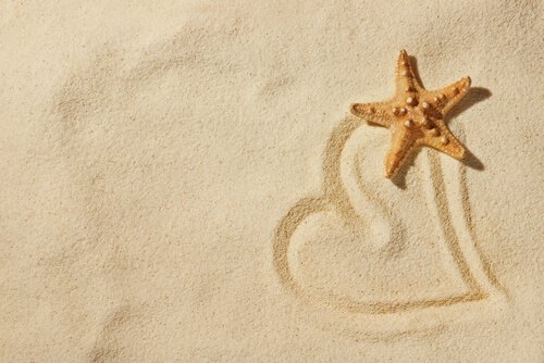 Cuore sulla sabbia e stella marina