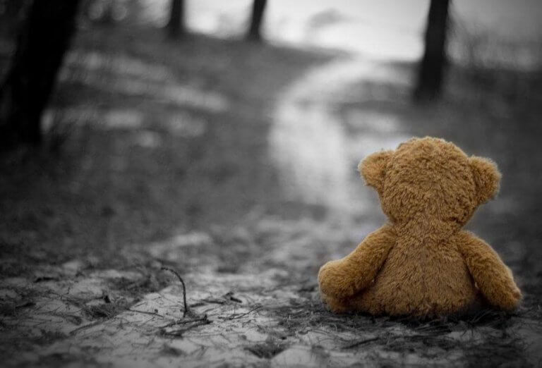 Peluche abbandonato in mezzo alla strada