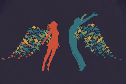 Donna e uomo con ali