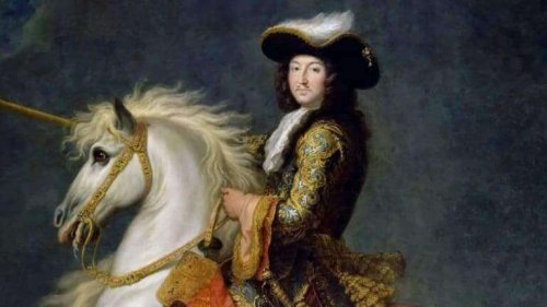 Dipinto giovane luigi xiv a cavallo