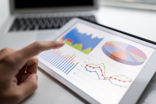 Tablet con grafici di statistica descrittiva