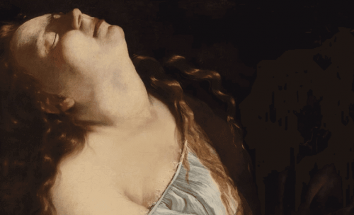 Dipinto di donna che guarda in alto