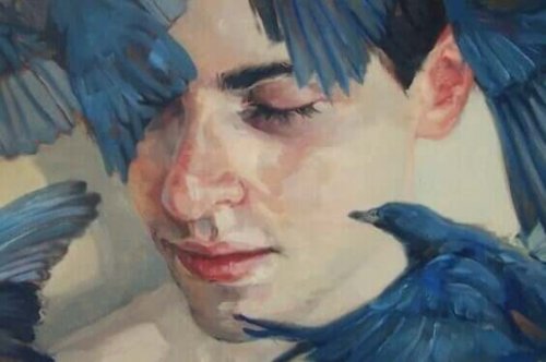 Ritratto di isteria maschile uomo con uccelli