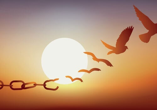 Uccelli che si liberano dalle catene