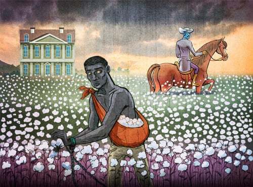 Schiavo in un campo di cotone