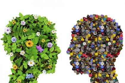 Profili umani con fiori e bottoni