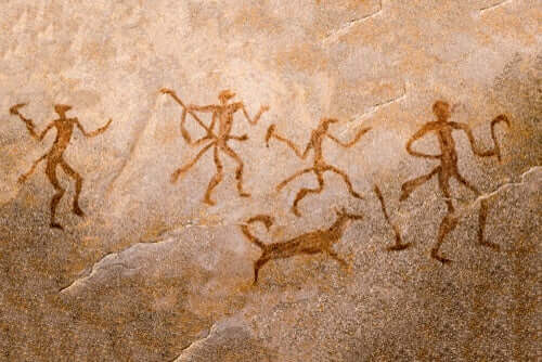 Pittura rupestre in una caverna.