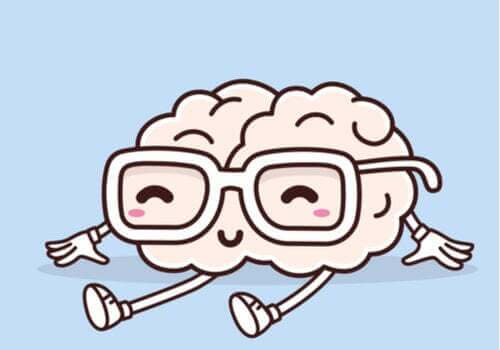 Cervello con gli occhiali che ride.