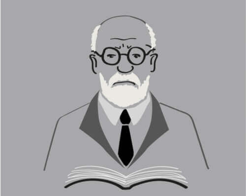 Illustrazione di Sigmund Freud che legge un libro.