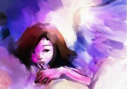 Disegno di bambina con ali da angelo.