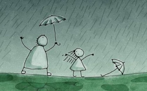 Disegno persone sotto la pioggia.