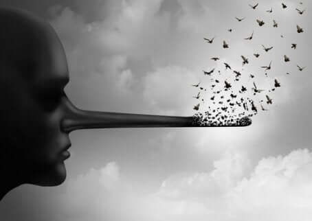 Profilo con naso da pinocchio per rappresentare le bugie.