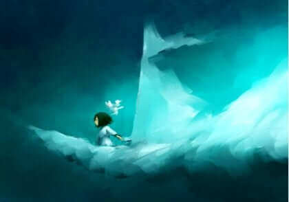 Bambina nutre le sue aspettative su una nuvola.